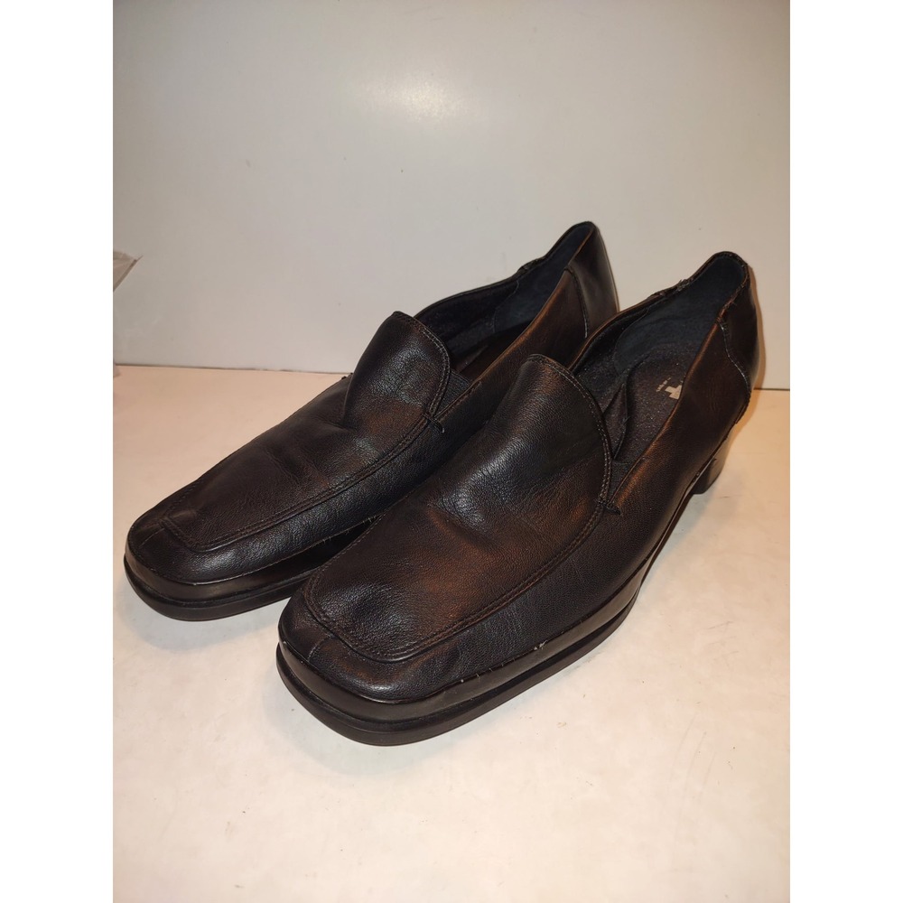 Air Supply Womens 10 Black Leather Loafers SlipOn Comfort Dress Shoes Block Heel